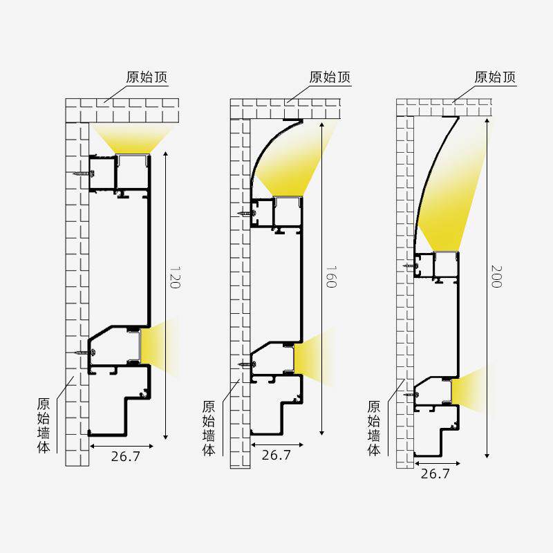 明装发光双眼皮铝型材线条灯客厅天花面吊顶回光槽侧面发光无主灯