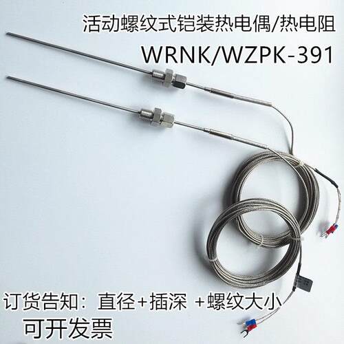 铠装热电偶WRNK-391带活动螺纹可弯曲高温K/E/PT100进口电阻探针