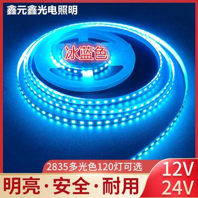 LED软灯带12v彩色贴片灯条8宽室内高亮24V120珠冰蓝色2835灯条
