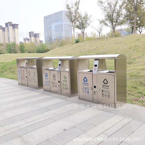 不锈钢户外垃圾桶公园景区街道室外两分类果皮箱带盖圆筒圆桶