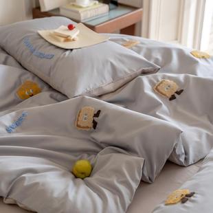 100S长贡缎绒棉高支棉四件套可爱巾绣65110059床上毛被套床单床笠