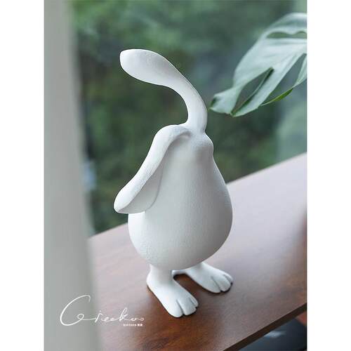 契阔家居白色钱兔无量丹麦风薄雾白兔子雕塑桌面客厅玄关装饰摆饰