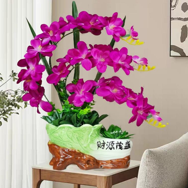 蝴蝶兰红掌仿真花套装客厅花艺绢花假花盆栽餐桌茶几家居装饰摆件