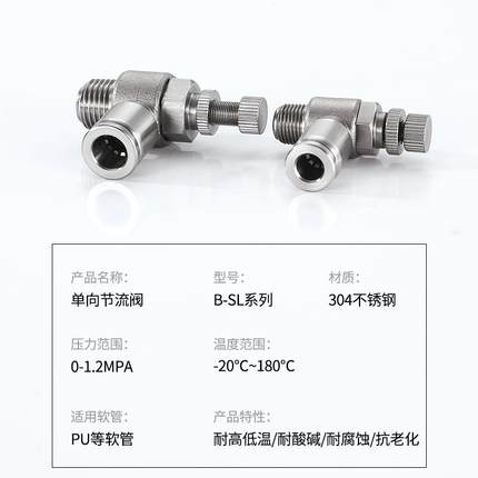 SL8-02排气管不锈钢节流阀单项气动可调节阀单向调速气管限流阀用
