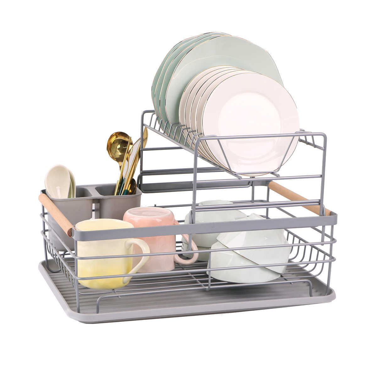 简易厨房台面碗筷木柄沥水架碗碟置物架家用双层放盘子餐具收纳架,厨房/烹饪用具,厨房抽屉置物架,淘宝优惠券,粉丝福利购,淘宝优惠卷