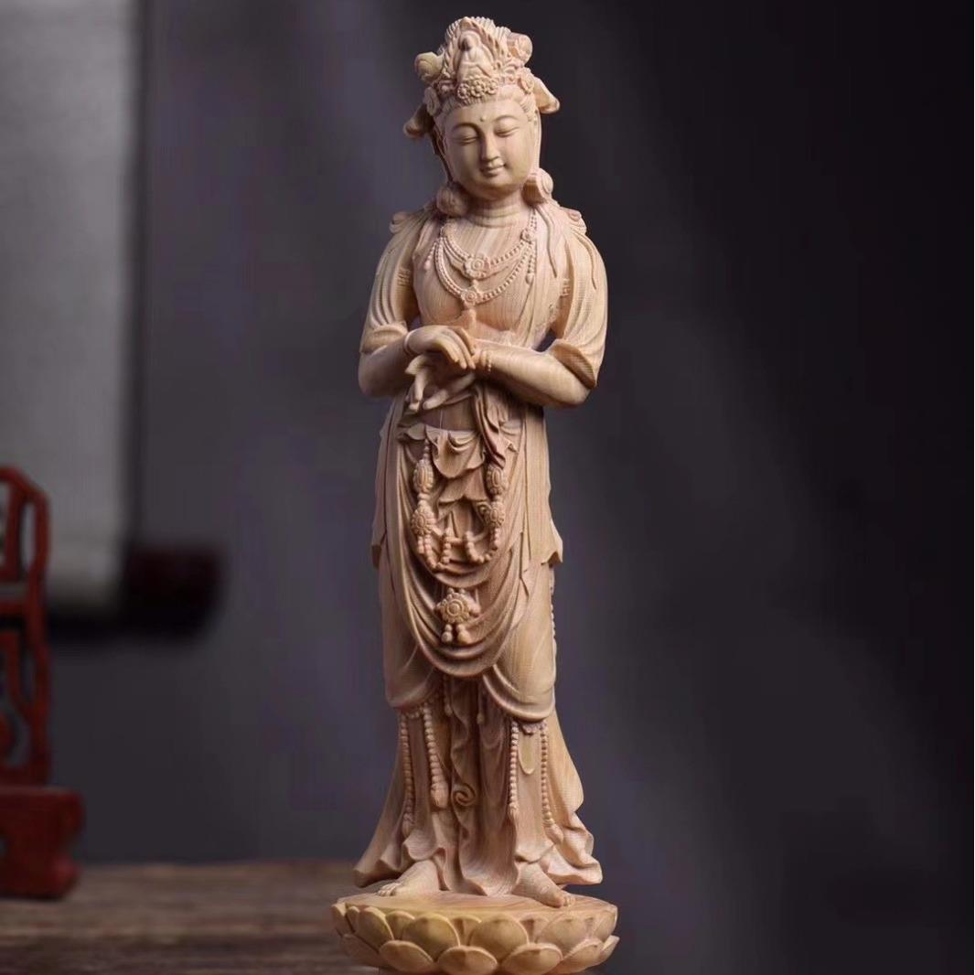 唐式观音小叶黄杨木雕根雕佛像摆件实木雕刻观音菩萨木质工艺品