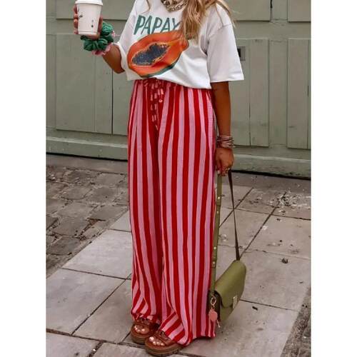 This blue-white striped wide-leg pants Womenswear flowy