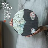 梦回敦煌圆形干泡盘中式 家用实木小茶台托盘 复古飞天茶盘2024新款