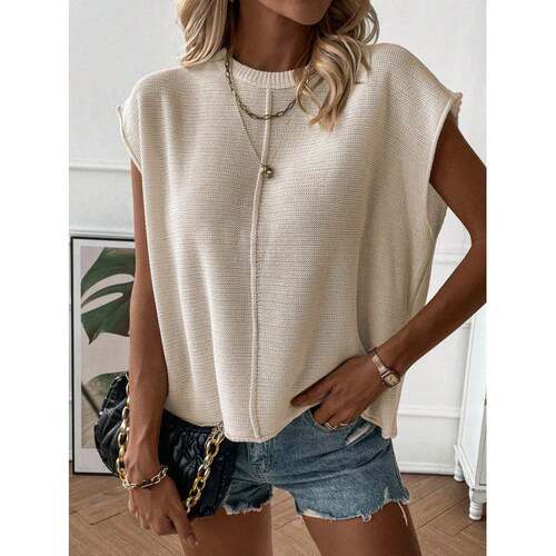 Plus Size Women'S Solid Color Batwing Sleeve Sweater Vest