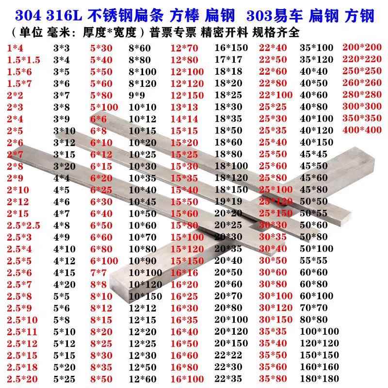 退火去应力303 304不锈钢无磁扁钢 扁条小钢条冷拉方棒长条实心钢