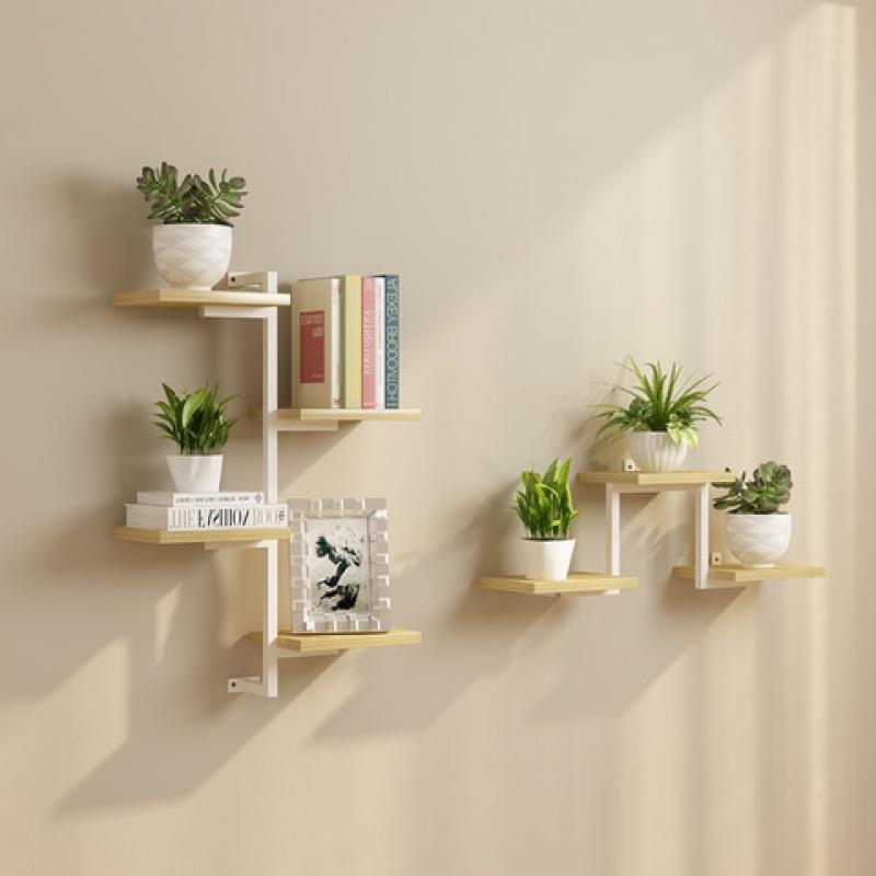 墙上花架铁艺实复木古置物架壁多挂字隔板层一板书无品牌/架装饰