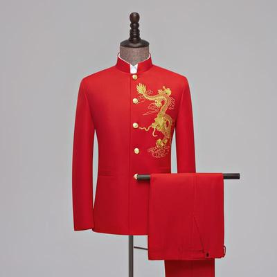 新款黑刺绣手龙中山色青年装学生艺考大码中老年主持人合唱团歌演