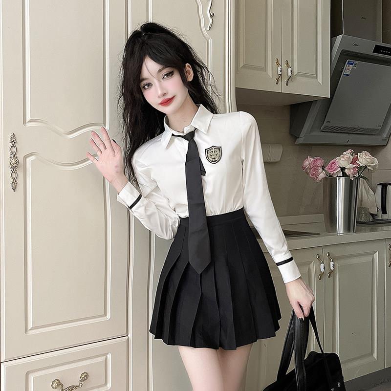 酒店美容院足浴技师工作服职业制服衬衫女装高级百褶裙两件套秋