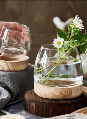 透明玻璃圆鱼VIC8524缸创意形公室木托办斗鱼缸小型客厅家生态用