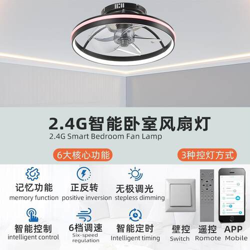 跨境中山灯具风扇灯2025年款2.4G智能RGB无极调光客厅风扇灯