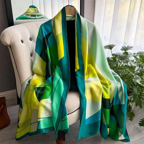 Women'S Geometric Print Silk Scarf, Style Scarf,, Fashion