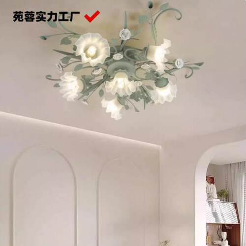 奶油法式吸顶灯-田园花朵装饰灯西餐厅客厅卧室主灯卧室房间顶灯