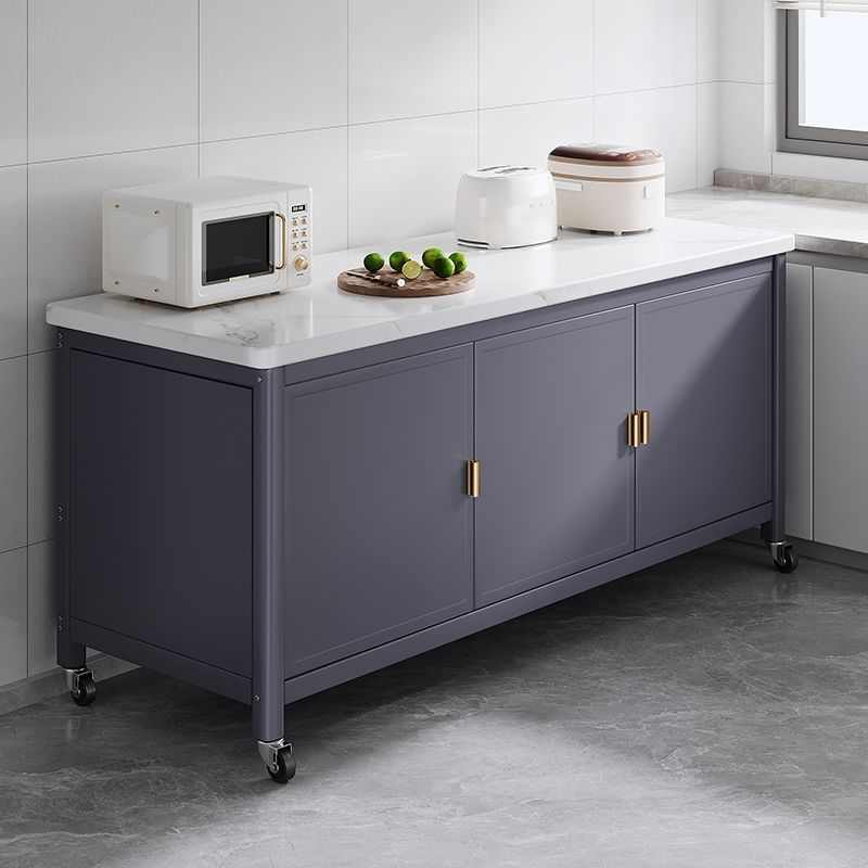 落地多层收纳柜多功能微波炉烤箱切菜餐边柜对开门岩板厨房置物架