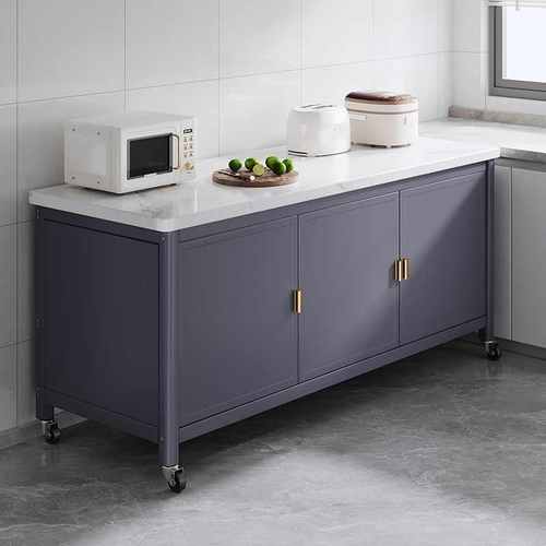 落地多层收纳柜多功能微波炉烤箱切菜餐边柜对开门岩板厨房置物架