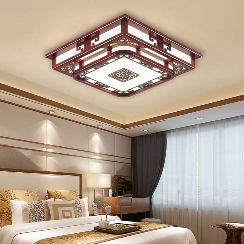 长方形中式客厅灯具led大气仿古实木客厅吸顶灯餐厅卧室中式灯