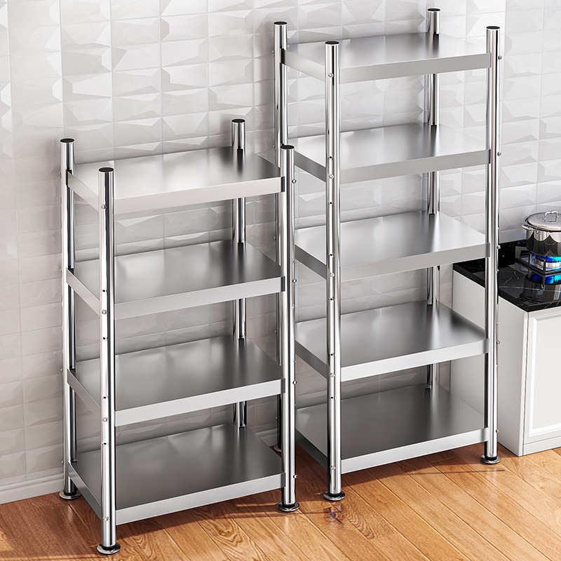 不锈钢厨房置物架落地多层仓库货架家用微波炉收纳架厨房储物架