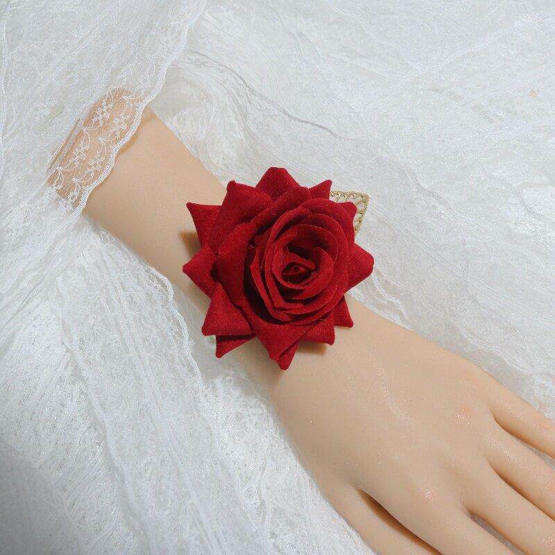 红色喜庆珍珠玫瑰手链手腕花婚礼新娘结婚伴娘姐妹团手环花腕饰