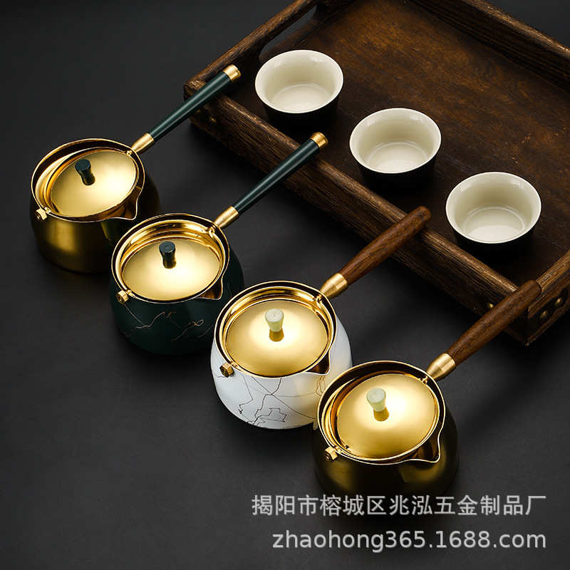 黄铜逍遥壶侧把茶壶360旋转泡茶器懒人自动泡茶壶小青柑专用茶壶