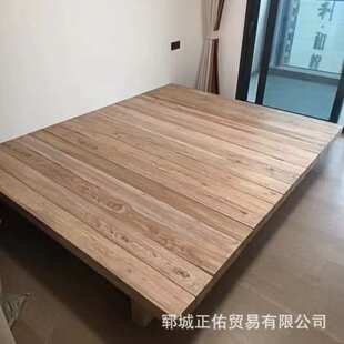 实木地台儿童床家居卧室落地矮床阁楼原木地铺床 榆木榻榻米床日式