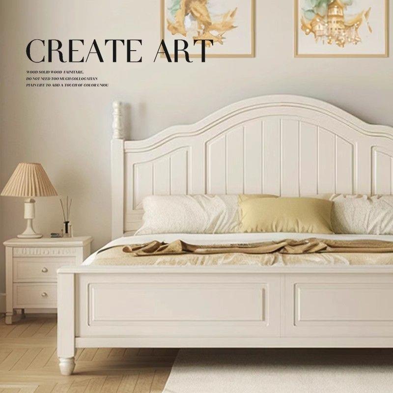 白色1美式简约床风公现代双人木床1.8米法式双人.5米主426家用奶
