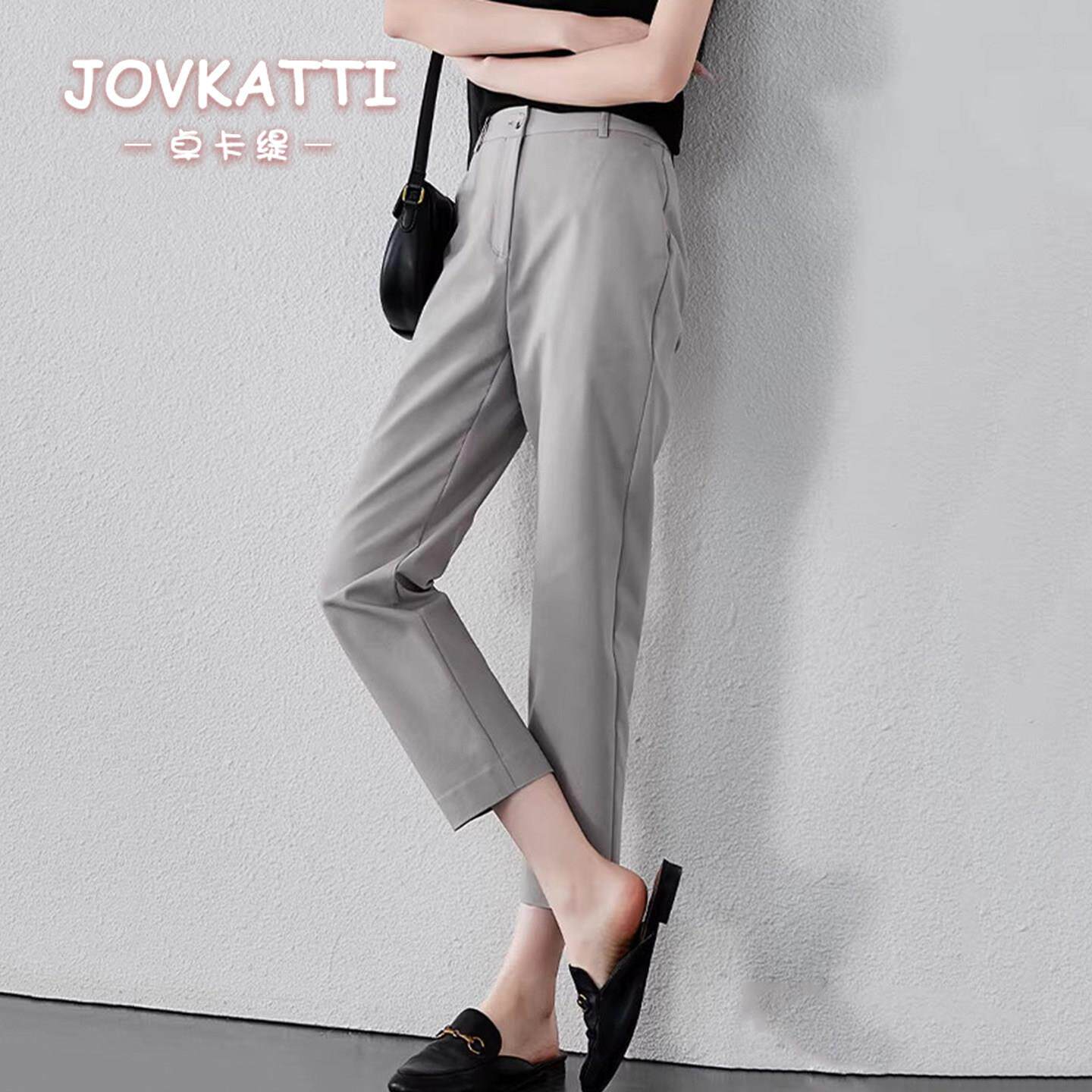 JOVKATTI八分窄版直筒西装裤女高腰春夏新款修身显瘦通勤烟管西裤