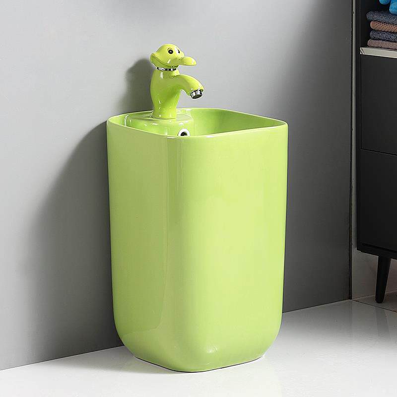 幼儿园洗手盆儿童卫生间一体陶瓷立柱盆彩色户外洗手池洗漱台立式