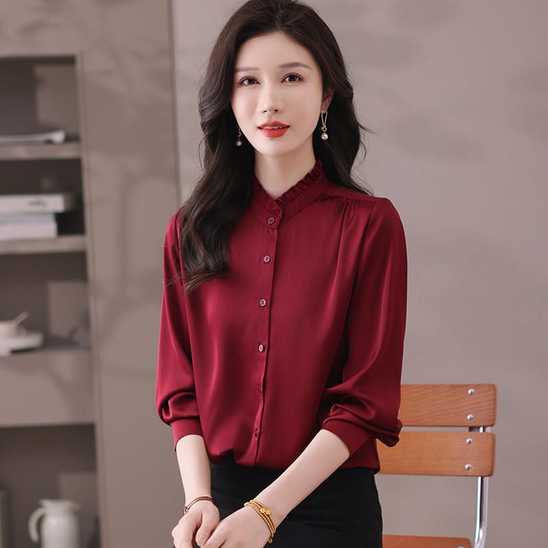 【桑蚕丝100%】中年妈妈夏装高端衬衫薄款真丝上衣长袖透气舒适