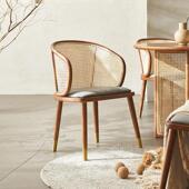 白蜡木藤编餐椅家用现代藤椅北欧靠背椅子覆古设计师实木餐桌椅