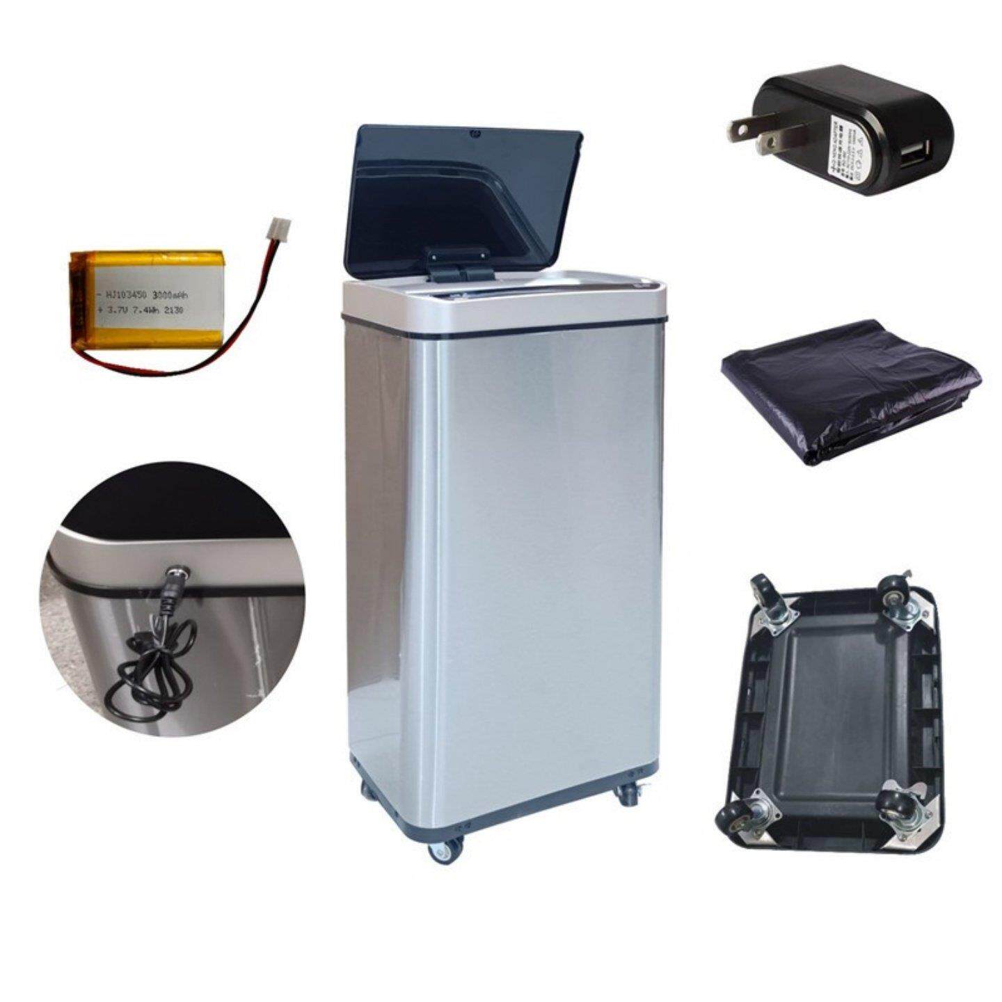 方形不锈钢顶开红外智能感应式自动开关盖带万向推拉轮家用垃圾桶