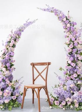 紫色系牛角拱门花艺套装婚礼舞台摄影背景橱窗活动装饰布置仿真花