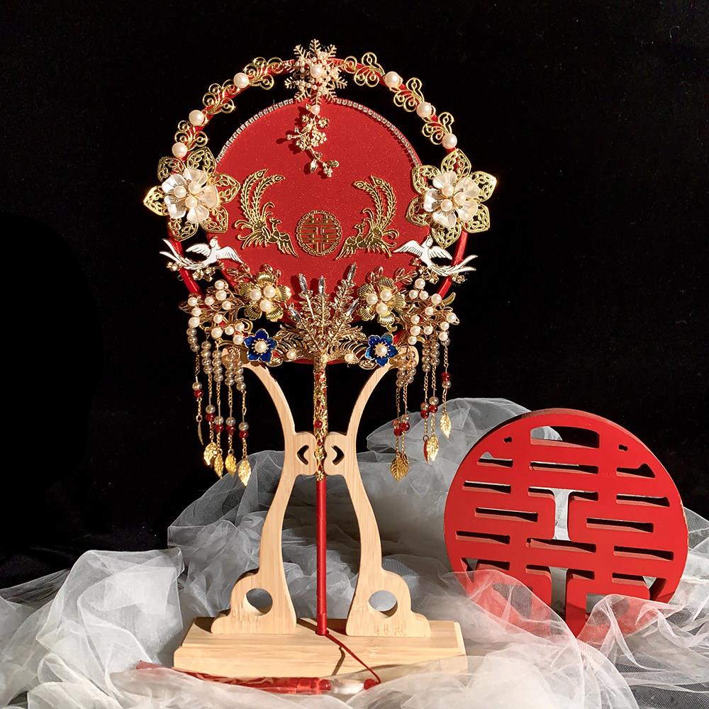 中式古风新娘结婚团扇手工DIY材料包红色秀禾敬酒服出嫁喜扇成品