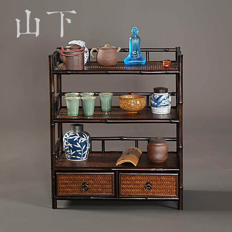 紫竹桌面茶棚竹制茶具收纳架复古博古架茶杯茶壶展示架古玩菖蒲架