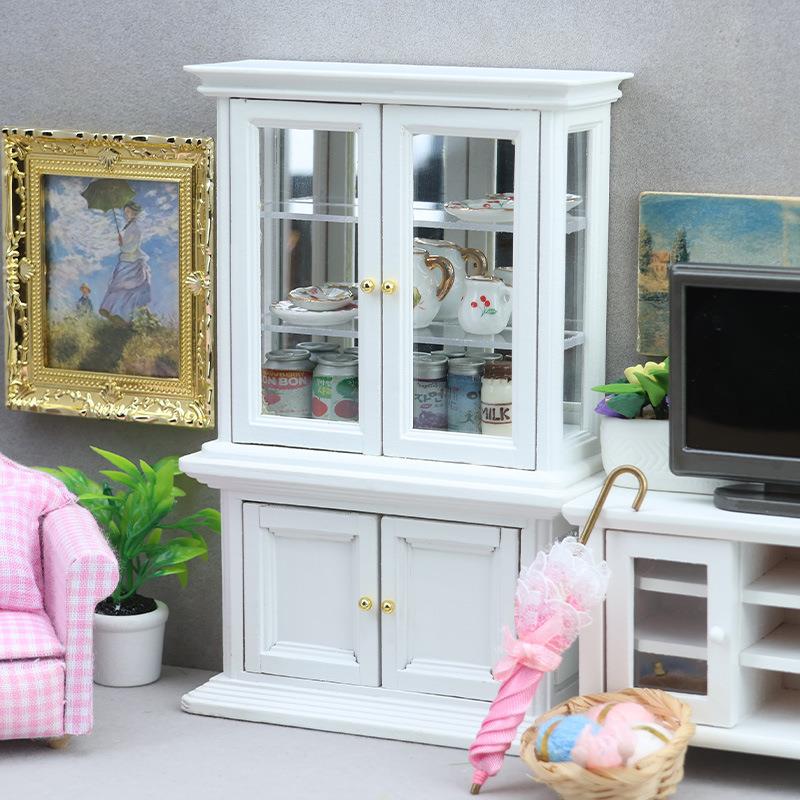 1:12娃娃屋dollhouse迷你家具微缩食玩场景摆件木质迷你带镜柜子