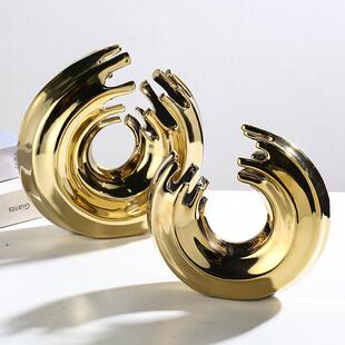 欧奢金银色圆环海浪陶轻瓷花器插摆件家居DYY样北板间酒店会所饰