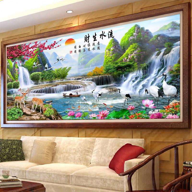 2026新款钻石画满钻流水生财高端贴钻十字绣2025客厅山水风景大画