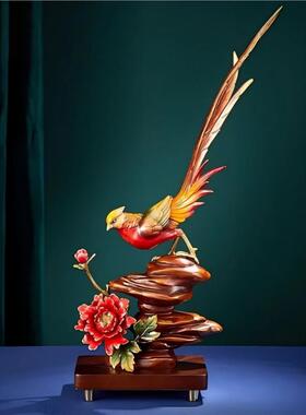 前程似锦黄铜红腹锦鸡摆件客厅玄关桌面装饰品送领导升迁开业礼品