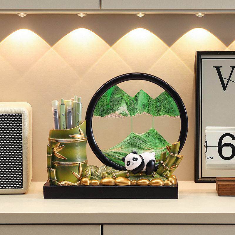 创意熊猫胸有成竹笔筒办公室桌面励志装饰摆饰书桌摆件男女孩礼物