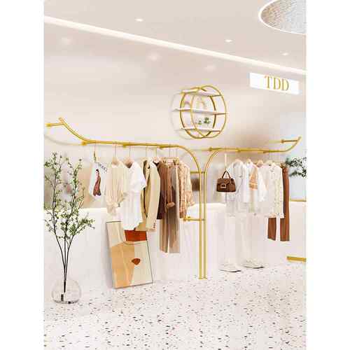 服装店展示架上墙壁挂式货架轻奢铁艺金色陈列架组合女装店挂衣架