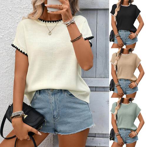 Women's Simple Spring Summer Round Neck Short Sleeve Drop