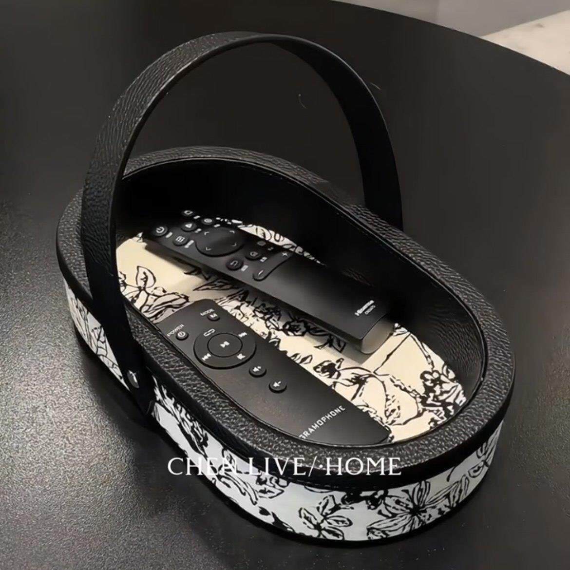 皮革收纳盒法式复古风家用简约高档提手茶几玄关柜杂物篮收纳托盘