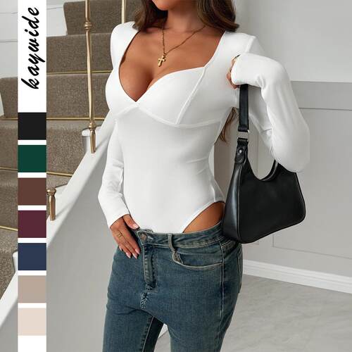 Womens Fall Winter Fashion V Neck Solid Color Long Sleeve