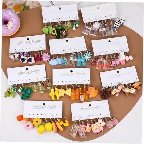 Earrings set 5 pieces彩色压克力耳环套组5件牛油果多巴胺耳环