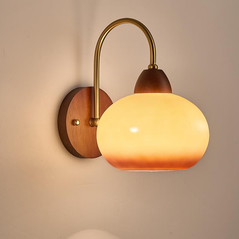 美式床头卧室渐层色大号灯罩中式覆古新款简约实木走廊背景墙壁灯