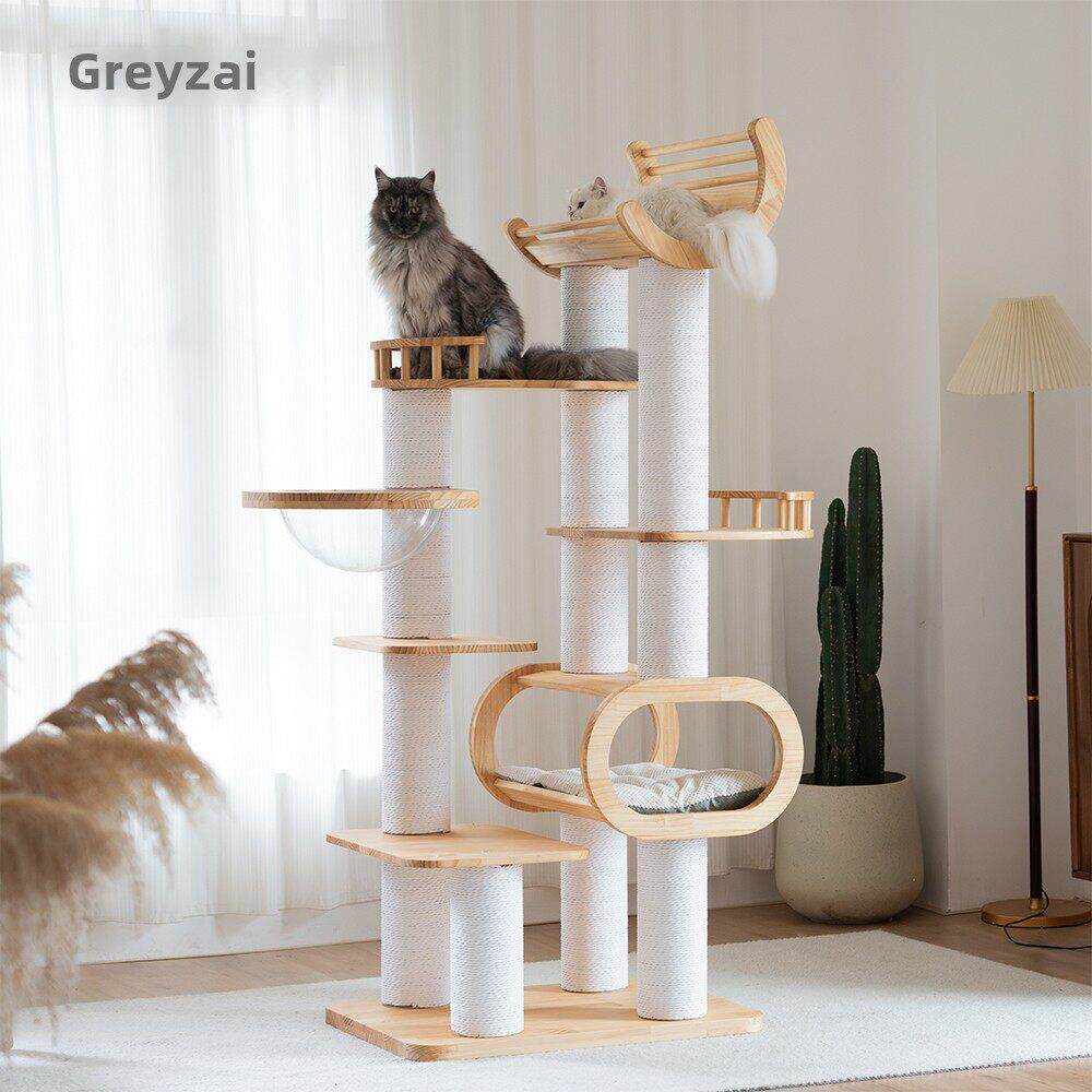 灰猫爬架猫窝猫树整合缅因布娃娃猫屋中型和大型实木豪华经典