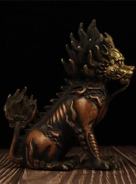 仿古黄铜坐貔貅独角火貔貅黄铜鎏金色红铜色貔貅摆件